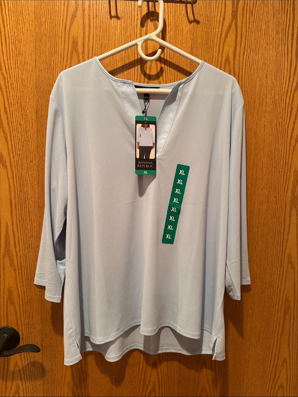 Banana Republic Pale Blue Split-Neck Top